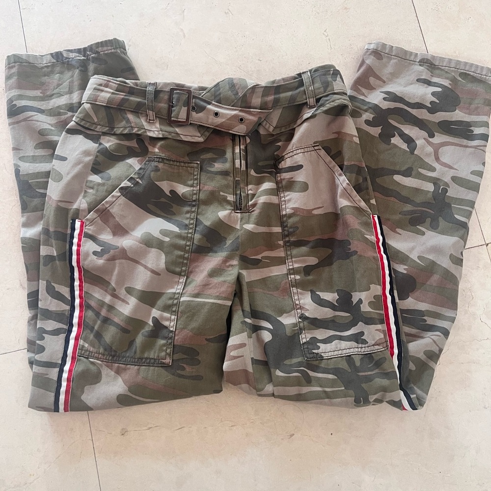 Camouflage Cargo Pants with Red Stripe